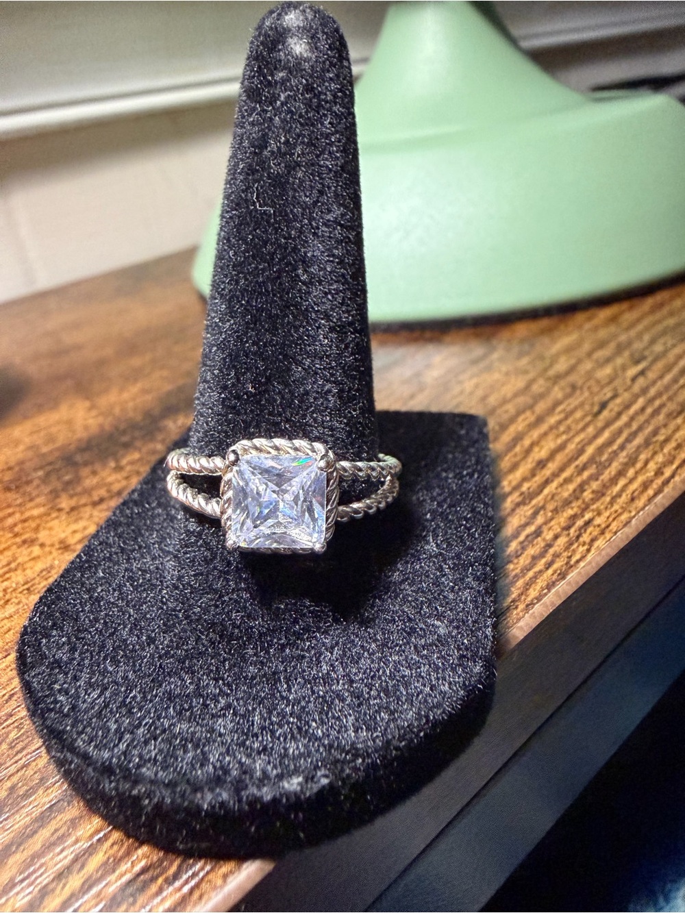 Elegant Square-Cut Silver Ring with Twisted Band - White